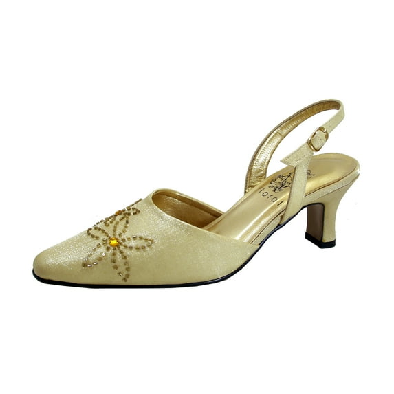 FLORAL Alma Women's Wide Width Open Shank Dress Slingback Shoes GOLD 10.5