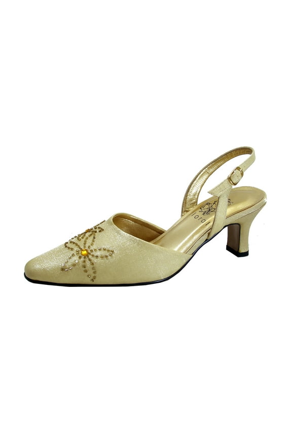 FLORAL Alma Women's Wide Width Open Shank Dress Slingback Shoes GOLD 8