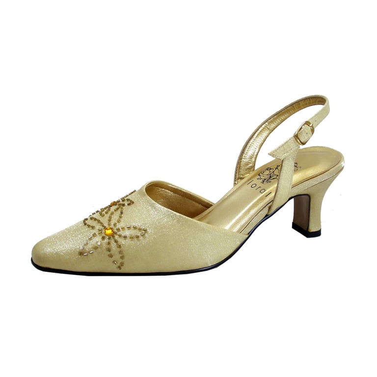 gold slingback dress shoes Floral Alma Women's Wide Width Open Shank Dress Slingback Shoes Gold 9.5, Size: 9.5 E