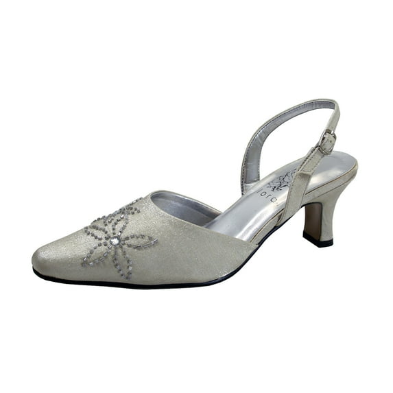 FLORAL Alma Women's Wide Width Open Shank Dress Slingback Shoes SILVER 10