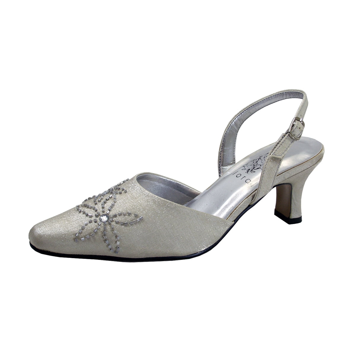 FLORAL Alma Women's Wide Width Open Shank Dress Slingback Shoes SILVER 5