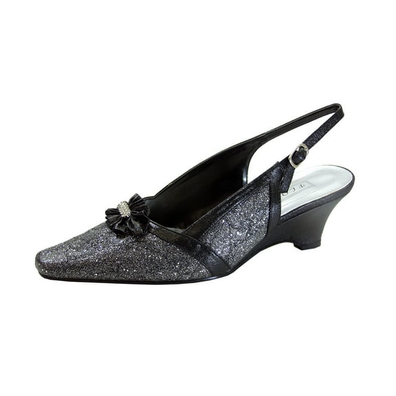 FLORAL Arisha Women's Wide Width Dress Wedge Pumps BLACK 6