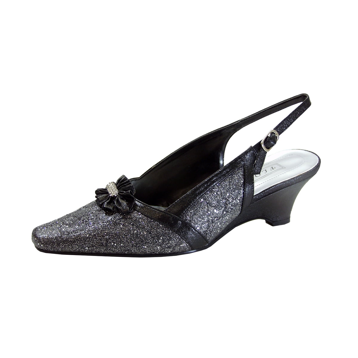 FLORAL Arisha Women's Wide Width Dress Wedge Pumps BLACK 8.5