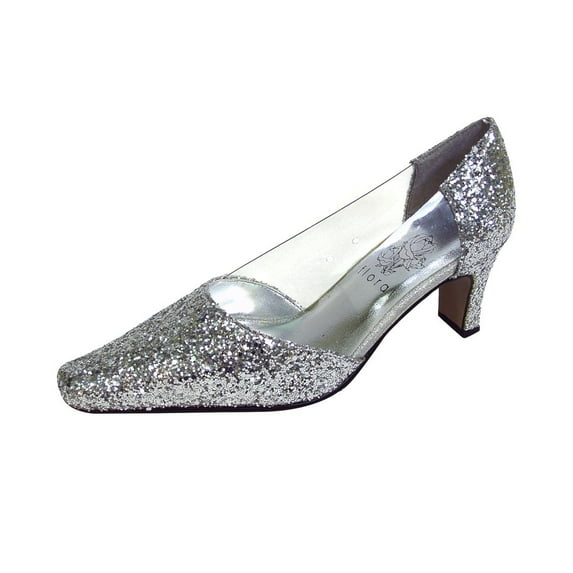 FLORAL Asha Women Wide Width Evening Dress Shoes for Wedding, Prom, Dinner SILVER 7