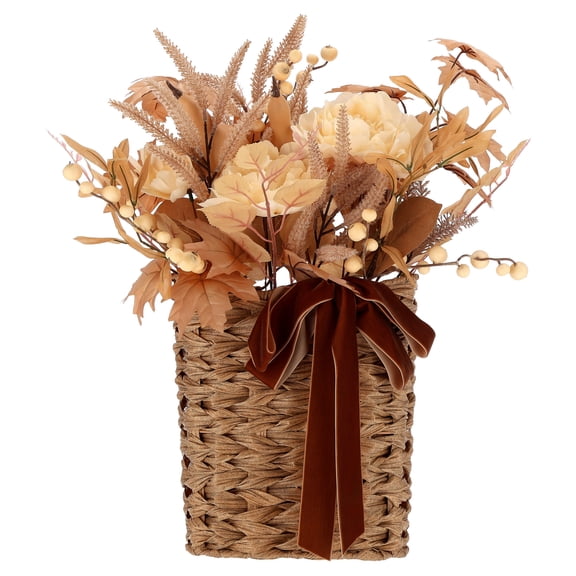 Artificial Floral Arrangement in Woven Basket Hanging Decoration, Cream and Brown, 24", Fall by Way To Celebrate