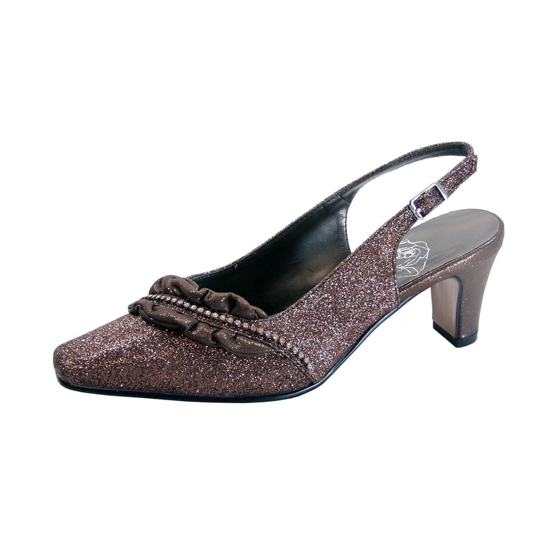 FLORAL Bloom Women Wide Width Falbala Trim With Rhinestone Slingback Shoes BRONZE 5