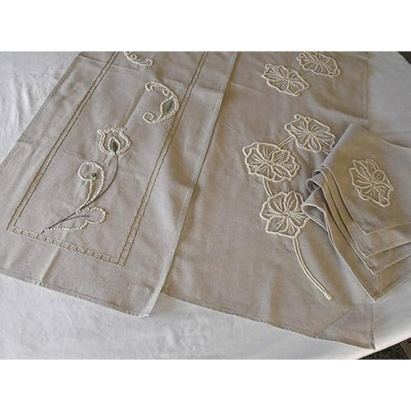 FLORAL CANDLEWICK TABLE RUNNERS HIBISCUS & TULIP - BONUS SET OF 4 MATCHING NAPKINS