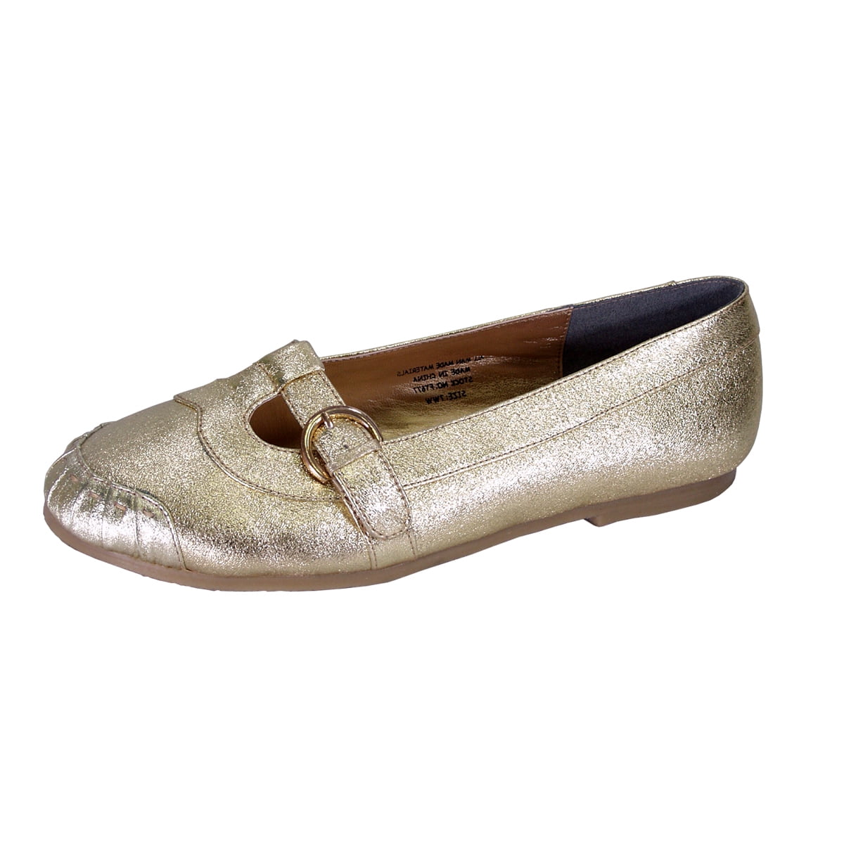FLORAL Catlin Women Wide Width Slip On Casual Comfort Flats with Buckle GOLD 10