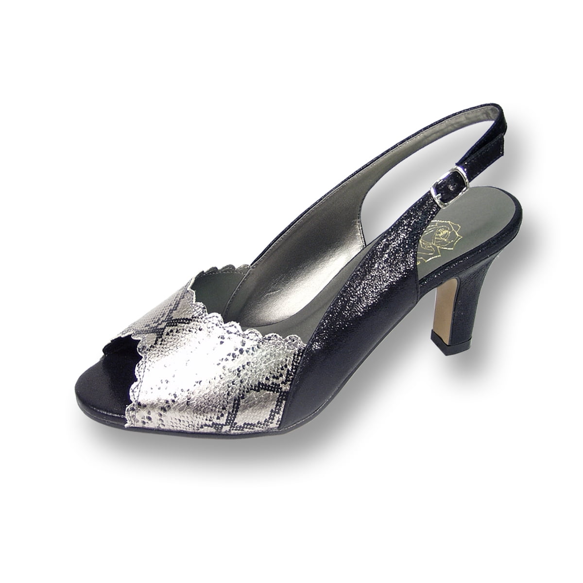 FLORAL Corina Women's Wide Width Two Tone Metallic Snake Front Dress Slingback BLACK 8.5