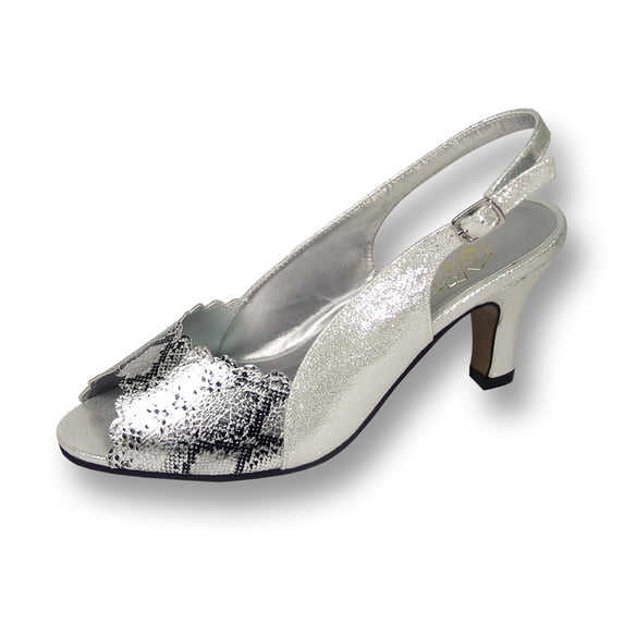FLORAL Corina Women's Wide Width Two Tone Metallic Snake Front Dress Slingback SILVER 8.5