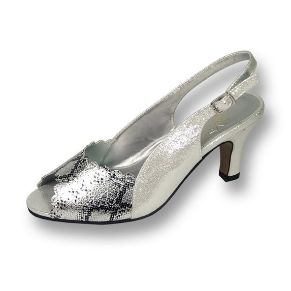 FLORAL Corina Women's Wide Width Two Tone Metallic Snake Front Dress Slingback SILVER 9.5