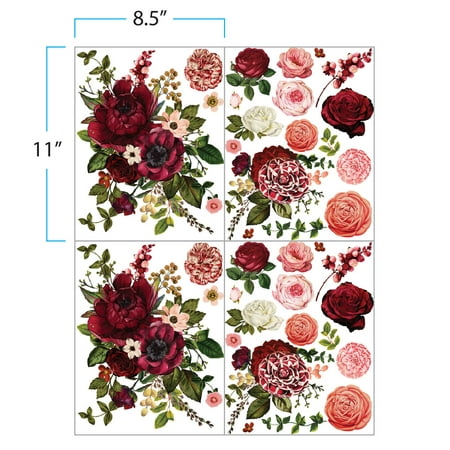 FLORAL DE AMOR Burgundy Serendipity Transfer Paper,Infusible Transfer Ink Sheets 4 sheets 8" x 11" Pumping ink Pattern- Pre-printed Sublimation Paper for Mug Heat Press Coaster Blanks DIY T-shirts