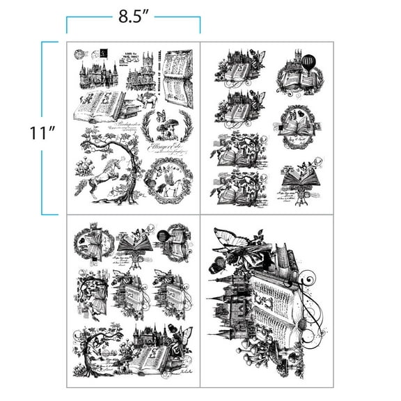 FLORAL DE AMOR Collaged Library Transfer Paper,Infusible Transfer Ink Sheets 4 sheets 8" x 11" Pumping ink Pattern- Pre-printed Sublimation Paper for Mug Heat Press Coaster Blanks DIY T-shirts