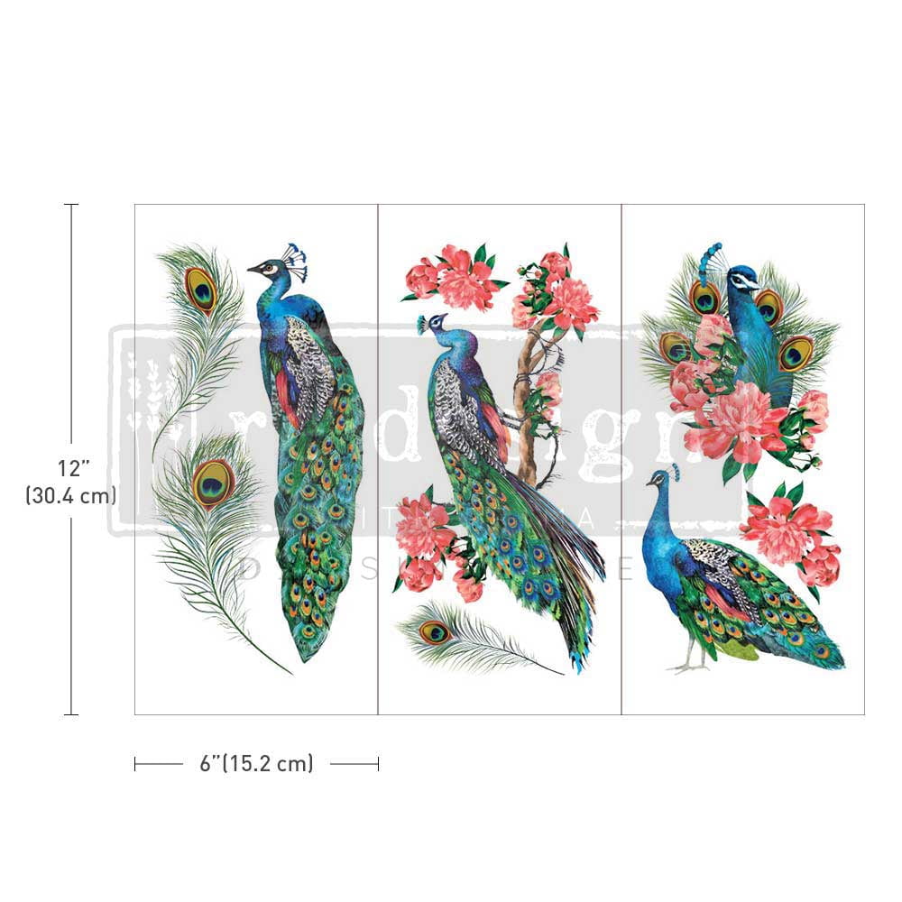 FLORAL DE AMOR- Royal Peacock - Small Transfers 6"x12" 3 Sheets Rub on Transfers for Furniture Vintage Rub on Transfers Stickers for Crafts Classic Spring Summer Autumn Decoration Transfers 6553506574