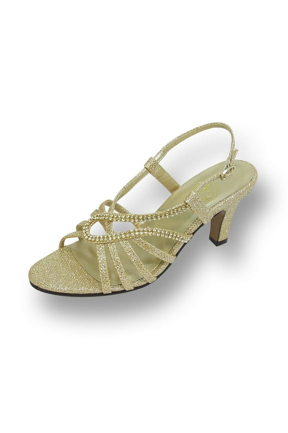 Danielle Women's Wide Width Swirly Rhinestone Strip Dressy Sandals GOLD 10