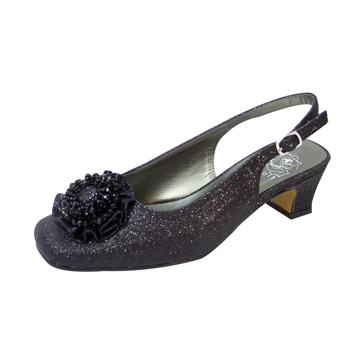 FLORAL Dara Women Extra Wide Width Flower Bow Glitter Slingback
