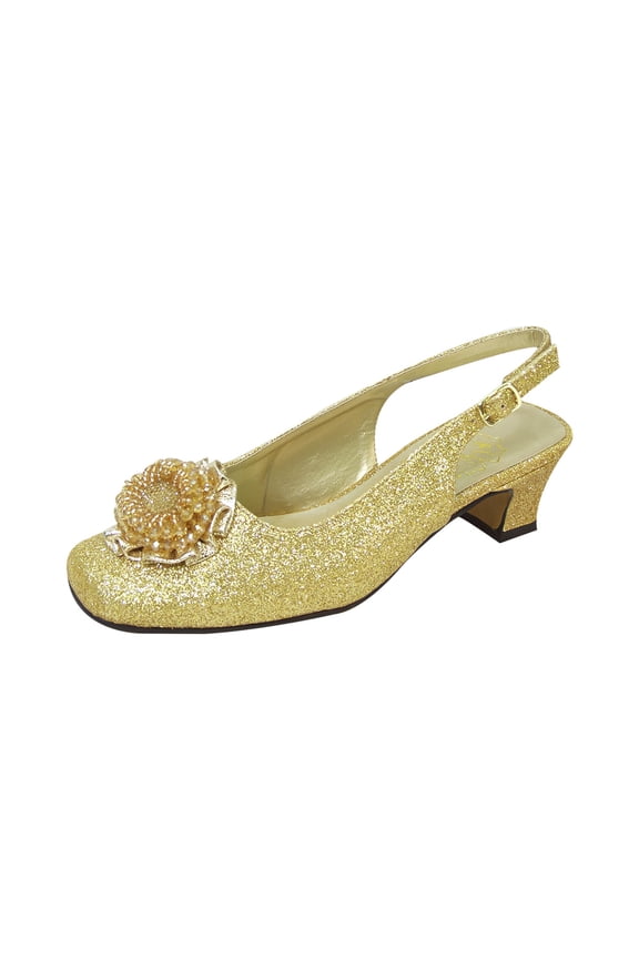 Dara Women Extra Wide Width Flower Bow Glitter Slingback
