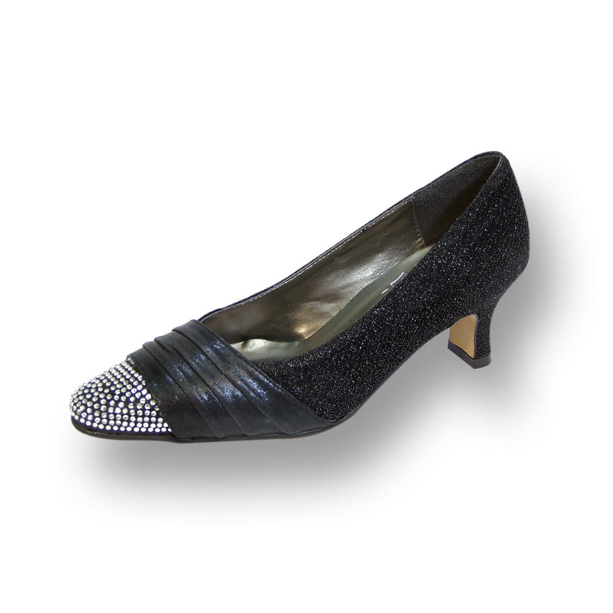 FLORAL Dolly Women's Wide Width Rhinestone Toe Cap Glittery Metallic Pump BLACK 11
