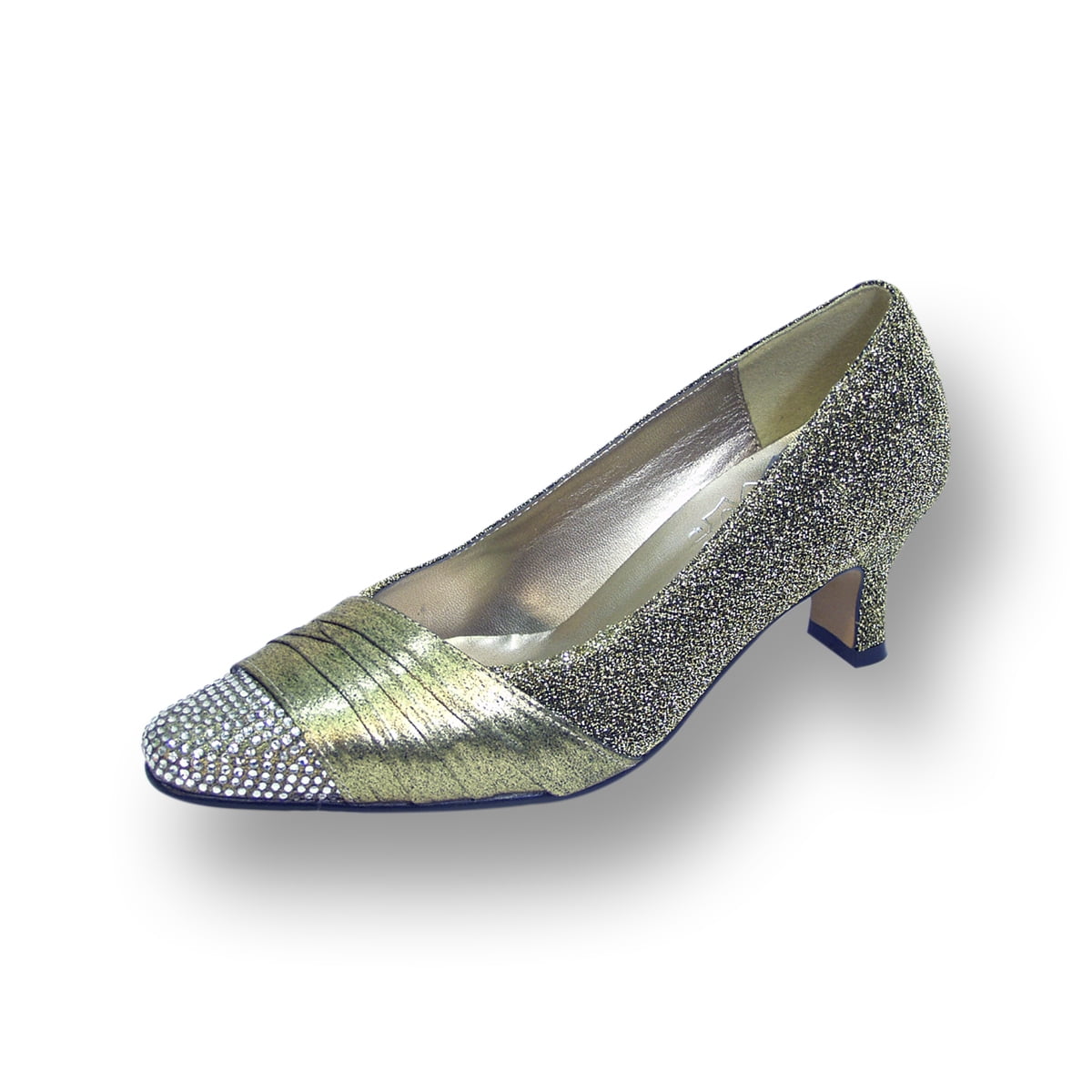 FLORAL Dolly Women's Wide Width Rhinestone Toe Cap Glittery Metallic Pump GOLD 8.5