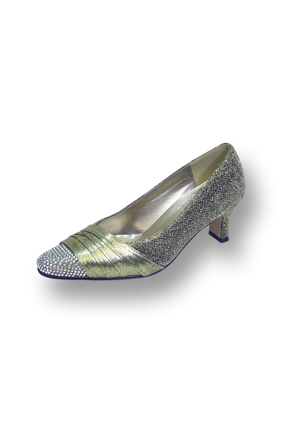 Dolly Women's Wide Width Rhinestone Toe Cap Glittery Metallic Pump GOLD 8.5