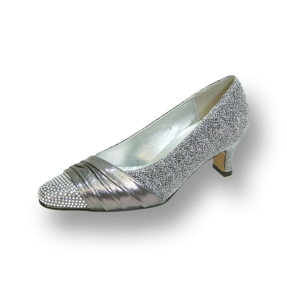 FLORAL Dolly Women's Wide Width Rhinestone Toe Cap Glittery Metallic Pump SILVER 12