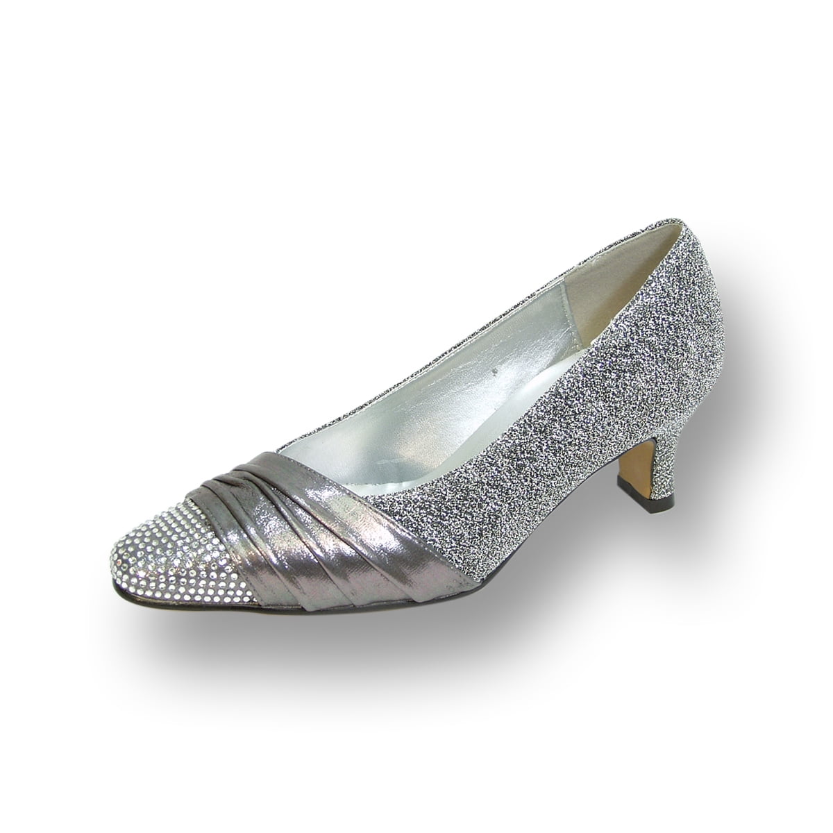 FLORAL Dolly Women's Wide Width Rhinestone Toe Cap Glittery Metallic Pump SILVER 6.5