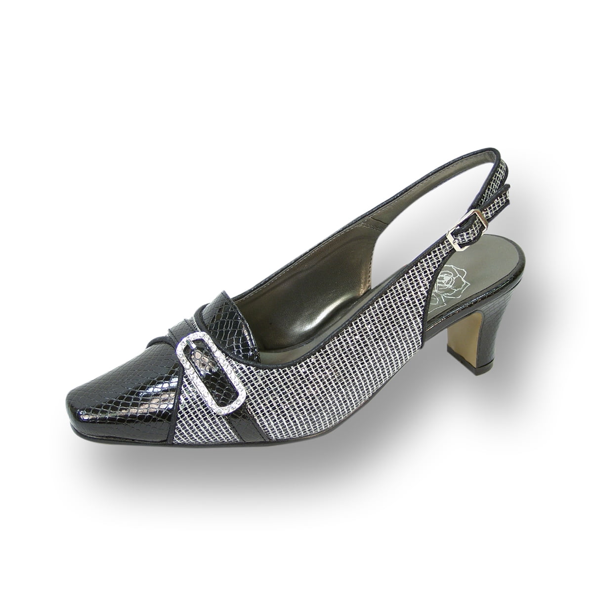 FLORAL Elena Women's Wide Width Rhinestone Jewel Buckle Closed Toe Slingback BLACK 8