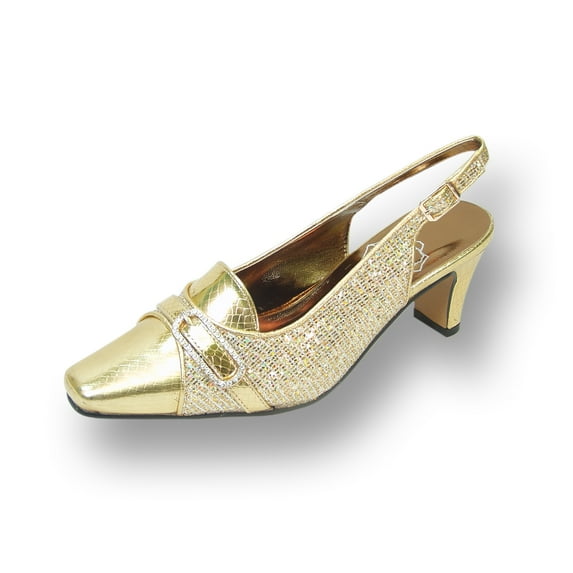 FLORAL Elena Women's Wide Width Rhinestone Jewel Buckle Closed Toe Slingback GOLD 8.5