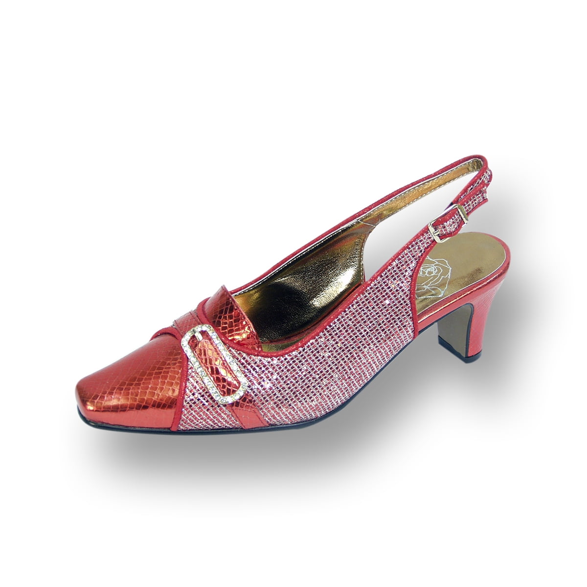 FLORAL Elena Women's Wide Width Rhinestone Jewel Buckle Closed Toe Slingback RED 7