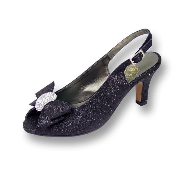 FLORAL Emely Women's Wide Width Evening Dress Shoes for Wedding, Prom, Dinner BLACK 9