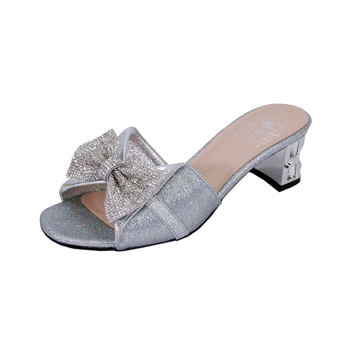 FLORAL Farrah Women Wide Width Rhinestone Bow Slip-On Pretty Ornate Block Heel Sandals