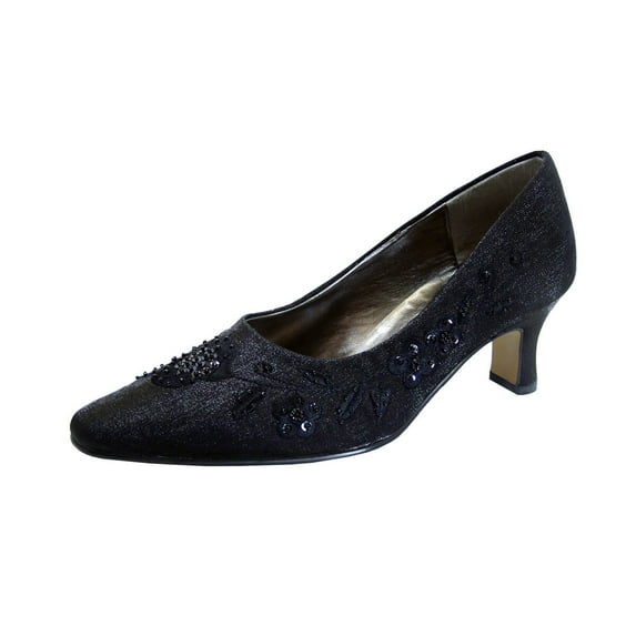 FLORAL Fern Women's Wide Width Dress Slip-On Satin Pumps BLACK 9.5