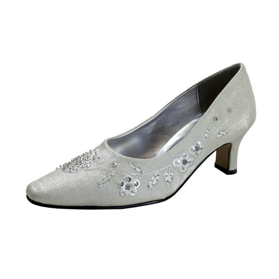 FLORAL Fern Women's Wide Width Dress Slip-On Satin Pumps SILVER 6