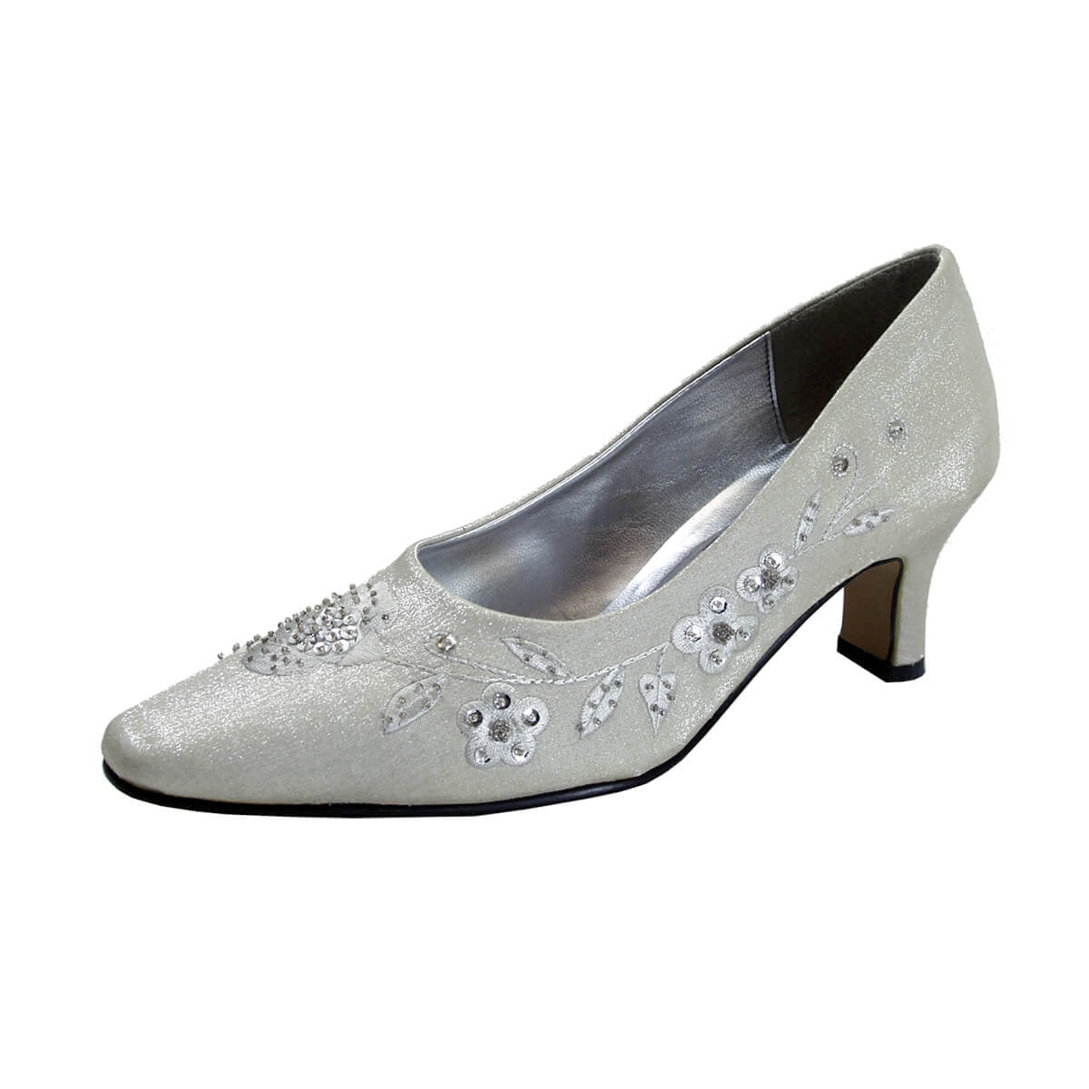 FLORAL Fern Women's Wide Width Dress Slip-On Satin Pumps SILVER 8