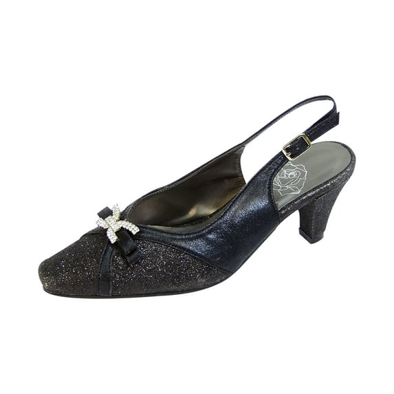 FLORAL Hanna Women's Wide Width Pointed Toe Slingback Dress Shoes BLACK 12