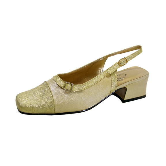 FLORAL Ila Women's Wide Width Square-Toe Slingback Pumps GOLD 9