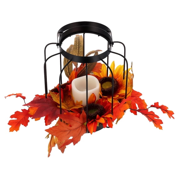 Light-Up Sunflowers and Leaves Lantern Decoration, Multicolor, 10", Fall by Way To Celebrate