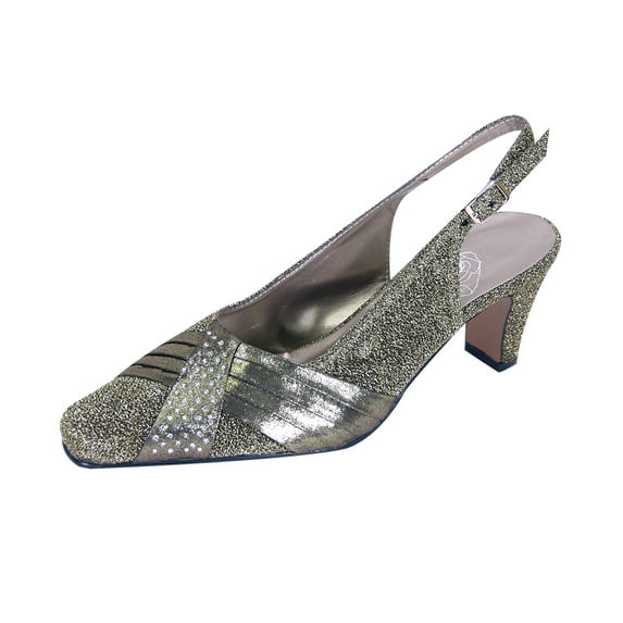 FLORAL Layla Women's Wide Width Glittery Slingback with Pleated Front Crystals GOLD 11