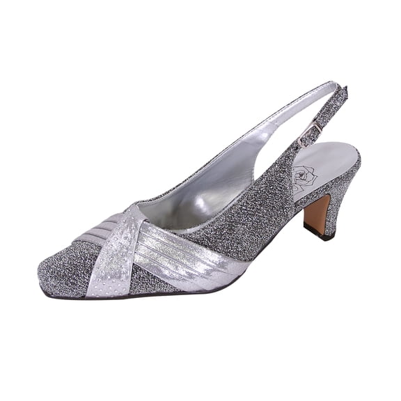 FLORAL Layla Women's Wide Width Glittery Slingback with Pleated Front Crystals SILVER 12