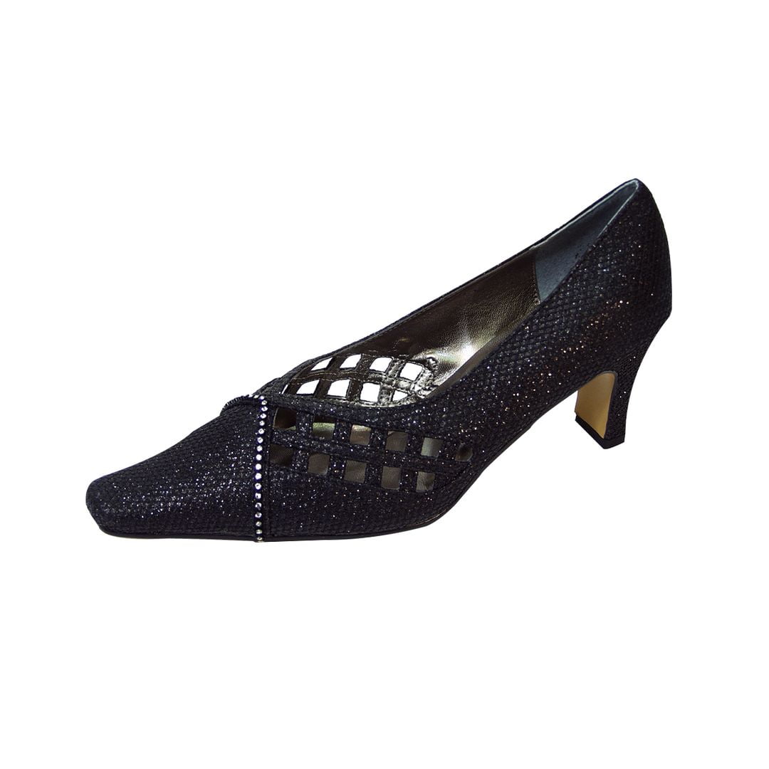 FLORAL Lettie Women Wide Width V-Shaped Evening Dress Pumps BLACK 8