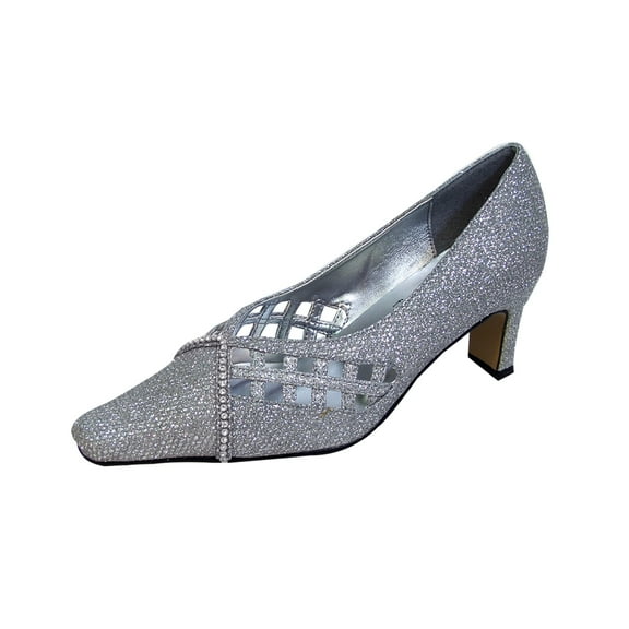 FLORAL Lettie Women Wide Width V-Shaped Evening Dress Pumps SILVER 5