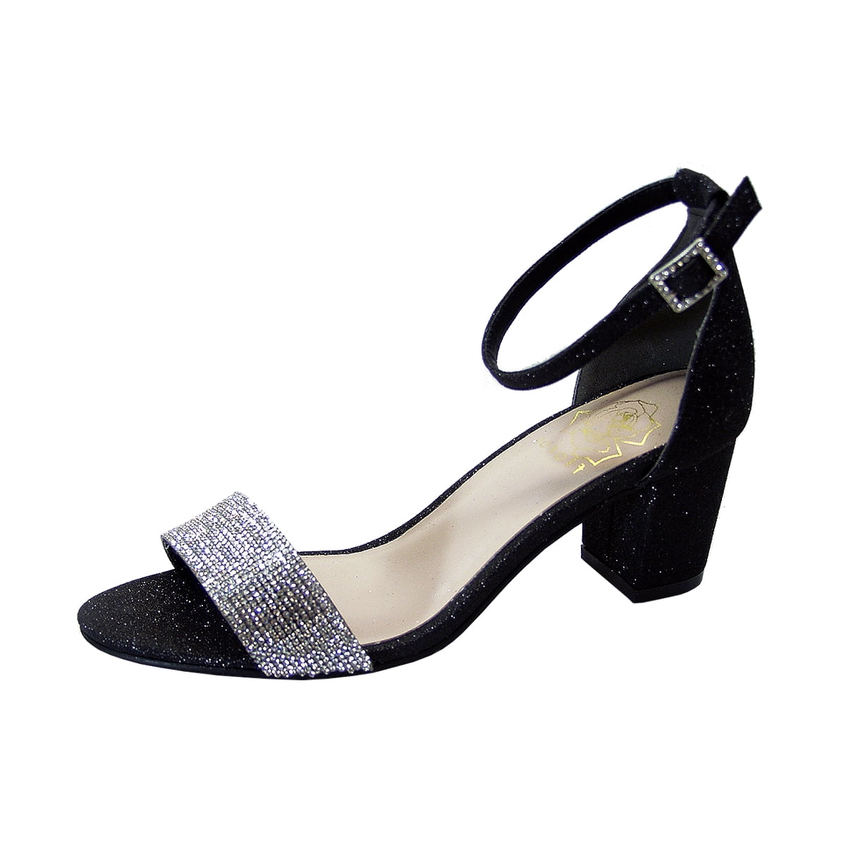 FLORAL Lizette Women's Wide Width Ankle Strap Heeled Sandals BLACK 8