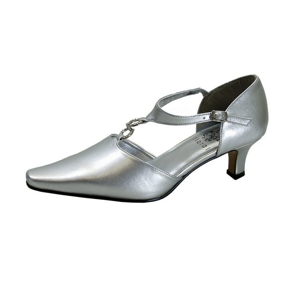 FLORAL Maribel Women's Wide Width Rhinestone Accent T-Strap Heels (SILVER) 8.5