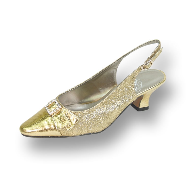 Floral Nancy Women's Wide Width Evening Dress Shoes for Wedding, Prom, & Dinner Gold 5