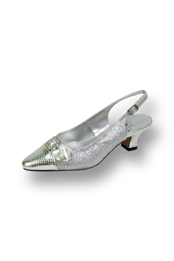 Nancy Women's Wide Width Evening Dress Shoes for Wedding, Prom, & Dinner SILVER 8