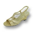 thumbnail image 1 of FLORAL Nikki Women's Wide Width Wedge Sandal with Swirly Rhinestone Strip Vamp GOLD 9, 1 of 6