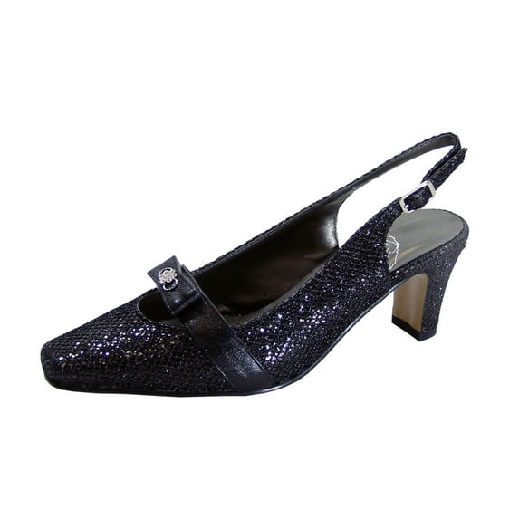 FLORAL Nova Women's Wide Width Pleated Upper Slingback Pumps BLACK 6.5