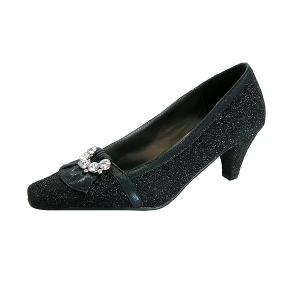 FLORAL Nyla Women's Wide Width Rhinestone Dress Pumps BLACK 7.5