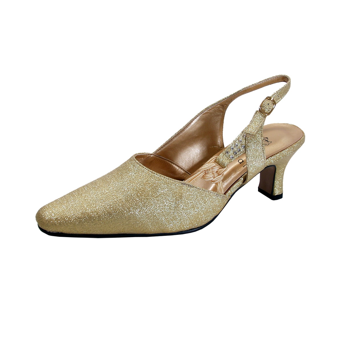FLORAL Oprah Women's Wide Width Satin Upper Slingback Pumps GOLD 9.5