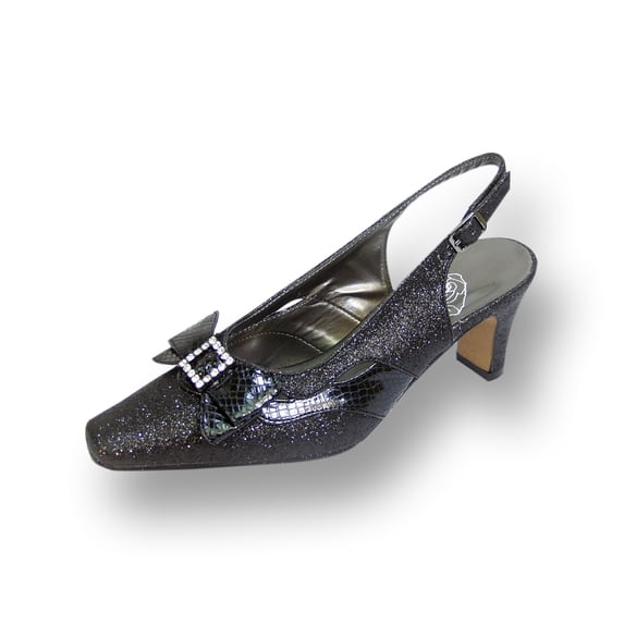FLORAL Pearl Women's Wide Width Evening Dress Shoes for Wedding, Prom, & Dinner BLACK 8